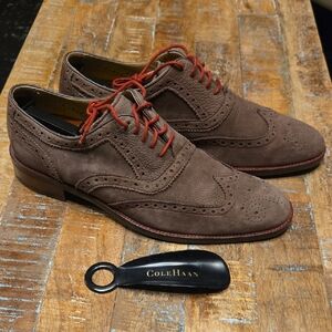 Cole Haan Men's Brown Suede Oxfords with Red Accents Grand OS SZ. 10